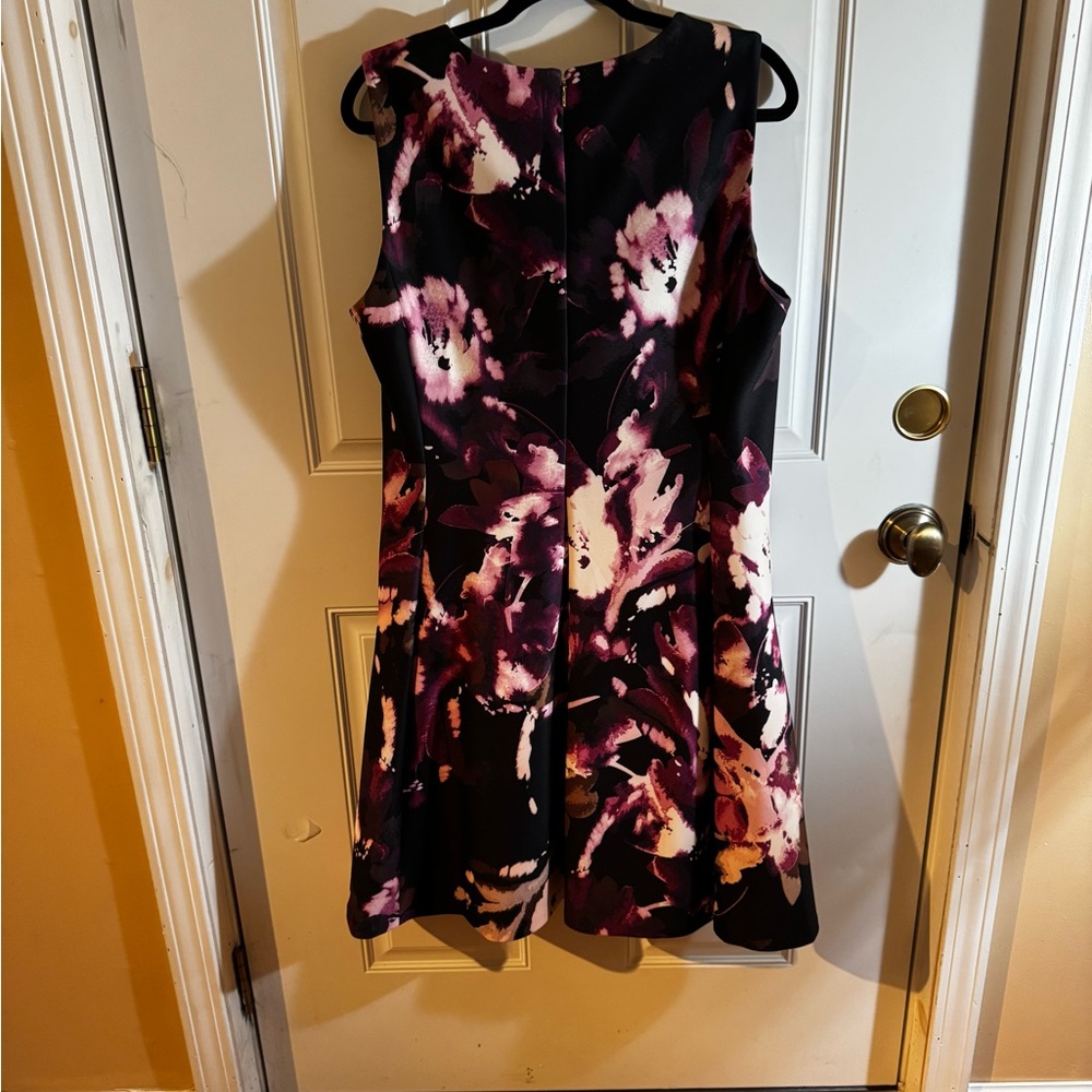 DKNY Black and Pink Floral  Fit and  Flare Size 16  Mini Dress